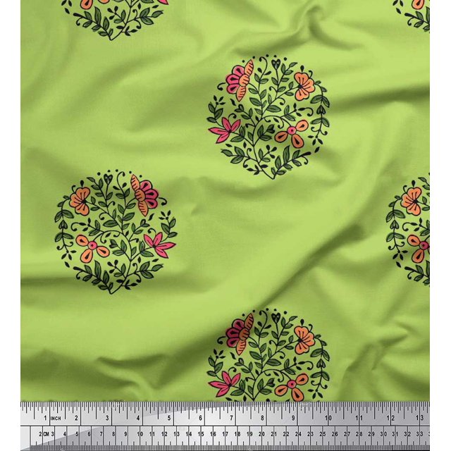 Soimoi Modal Satin Tissu Feuilles & Floral Bloc Tissu Imprimé 1 Yard 42 Inch Wide