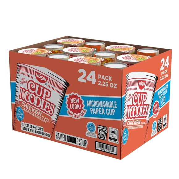 Nissin Cup Noodles Chicken Flavor, 2.25 oz Cups, 24 Count – Instant Ramen Noodle Soup for Quick Meals, Lunches & Pantry Stocking