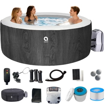 Avenli Spa Gonflable London / Spa à Bulles Extérieur pour 3 Personnes / Chauffage Double 1380 W / Pompe Filtrante 530 Gal/h / Jets d'Air Relaxants Tourbillon / Chauffage Rapide / Commande Numérique / Couvercle Verrouillable