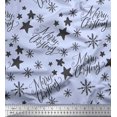 thumbnail image 1 of Soimoi Blue Heavy Satin Fabric Star & Snowflakes Text Print Fabric by Yard 54 Inch Wide, 1 of 5