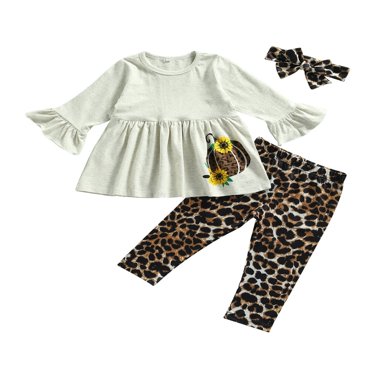 Kids Infant Girls Halloween Clothes Sets Pumpkin Leopard Long Sleeve Dress Tops Pants Headband Grey 6-7 Years