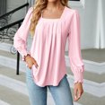 thumbnail image 2 of Pompotops Women's Fashion Deep Square - Neck Solid Button Long Sleeve Blouse Shirt Top Clearance, 2 of 4