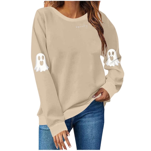 NMMUED Chandail d'Halloween pour Femmes Chandails d'Automne pour Femmes Chandail Squelette d'Halloween Chandails d'Automne pour Femmes Mignons Chandails d'Halloween pour Femmes Chandails à Col Rond pour Femmes, Kaki P