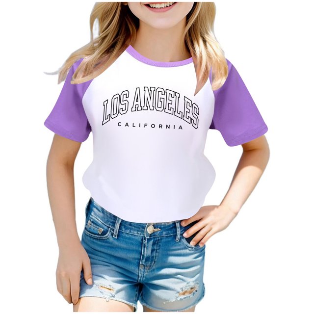 TZEWGL Cute Shirt For Kid City Print Raglan Short Sleeve Crewneck Blouse For Kids size 13-14T