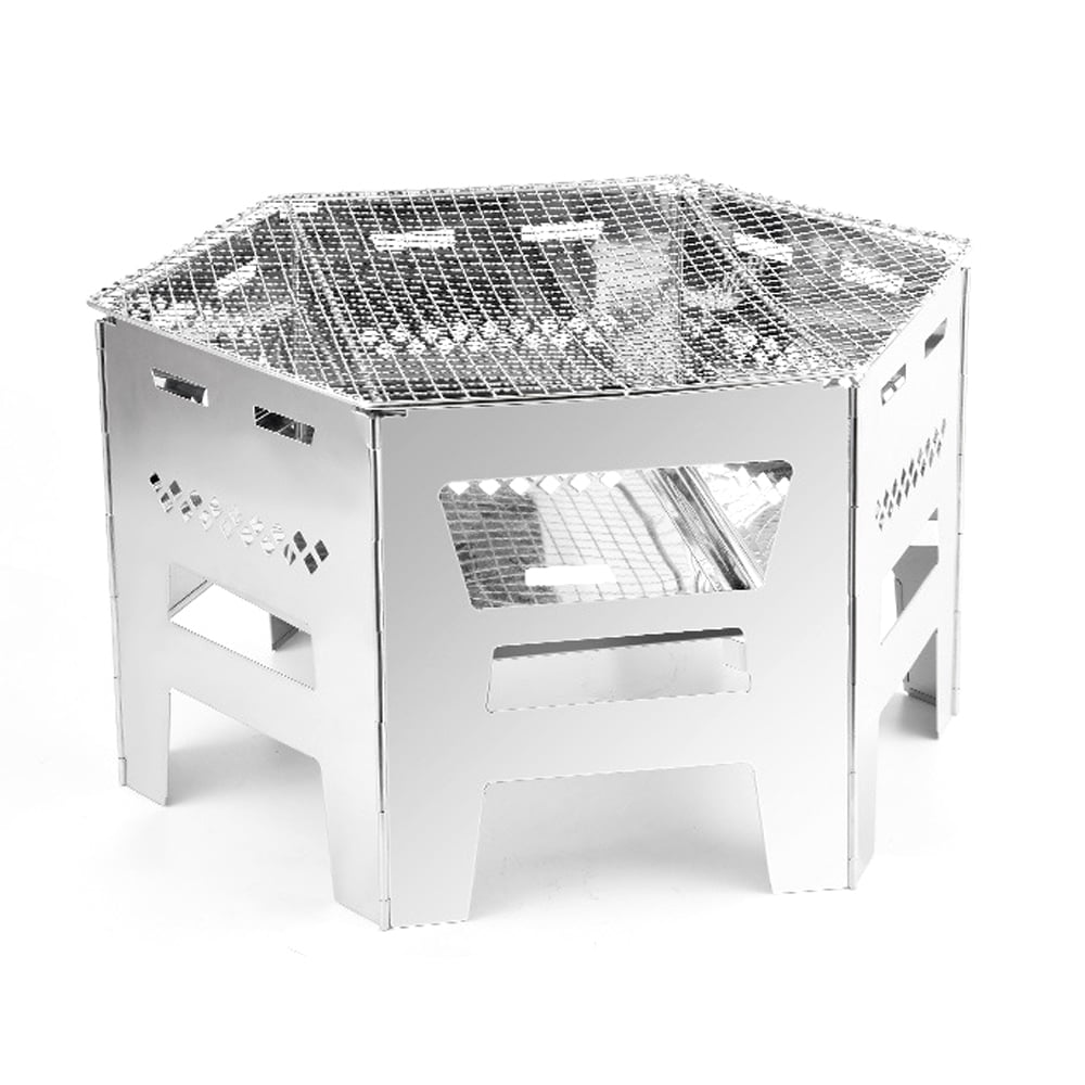 Foldable BBQ Grill Portable Charcoal Grill Stainless Steel Wood Burning