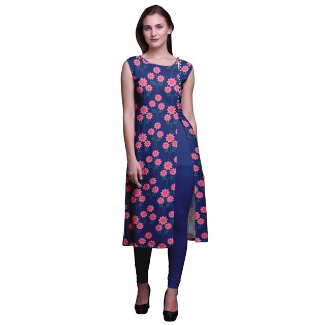 Bimba Kurta Sans Manches Imprimée Kurti Droite pour Femmes Vêtements d'Été Indiens