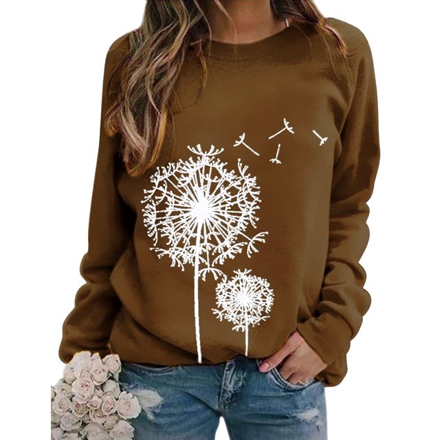 ZXZY Pull à Manches Longues Col Rond Imprimé Graphique Pissenlit Femme