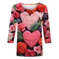 thumbnail image 5 of Qertyioot Chemise Ample à Manches 3/4 pour Femmes T-shirts Imprimés de la Saint-Valentin pour Femmes Blouse Col Rond Hauts Décontractés, 5 of 5