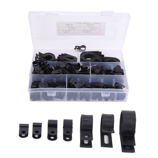 Clip de Câble, 200 Pcs Pince de Câble Type R Résistant aux Acide, Résistance au Vieillissement Résistance à la Corrosion pour Gestion de Câble Conduit Fil Noir, Blanc