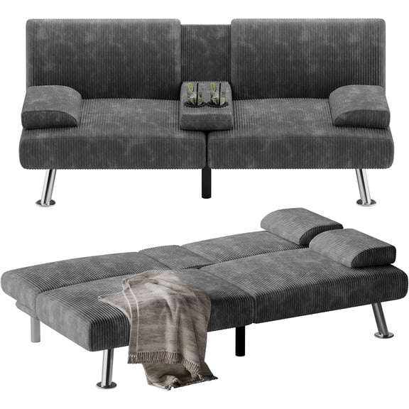 Homall Canapé-Lit Futon, Canapé Futon Ajustable, Canapé-Lit Moderne pour Salon, Bureau d'Affaires, Fauteuil Inclinable avec Porte-Gobelets