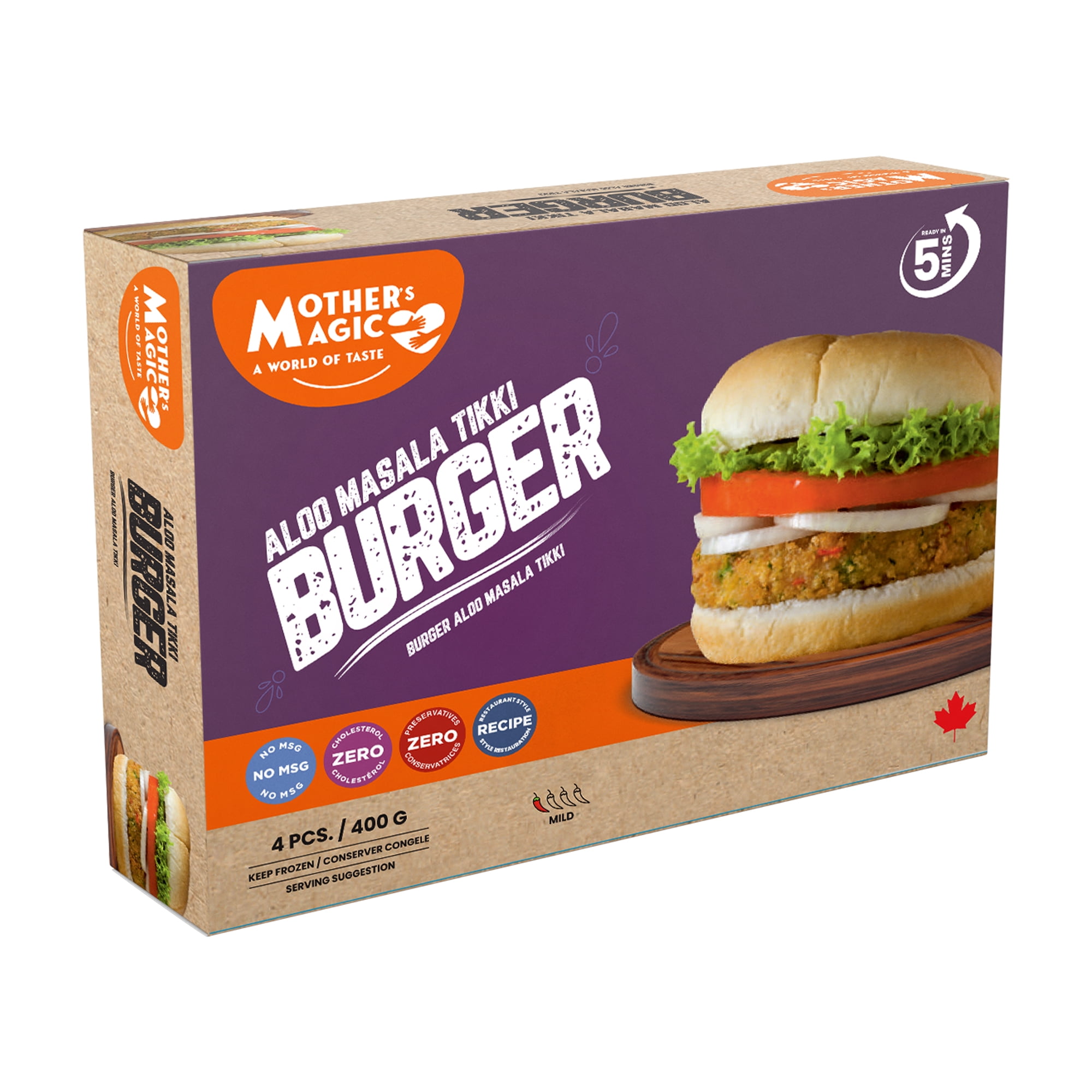 Mother's Magic Aloo Tikki Masala Burger Patty 400G, Mother's Magic