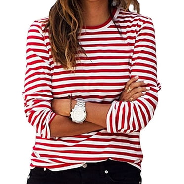 CEHVOM Fashion Woman O-Neck Long Sleeve T-Shirt Summer Striped Printing Blouse Tops