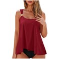 thumbnail image 1 of Flowy Ruffle Tankini Swimsuits for Women Beach Summer 2 Piece High Waist Bathing Suits Pool Modest Swimwear Wine, XL, 1 of 7