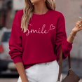 thumbnail image 4 of Chandails pour Femmes Automne Superposition Haut Col Rond Chandail à Rayures Manches Longues Hauts Décontractés Tenue de Détente Confortable Chandail Sport Femme Rouge TTG, 4 of 7