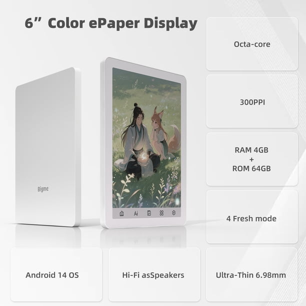 Bigme B6 6-Inch Color E-Paper Tablet Android 14 E-Reader with 4GB