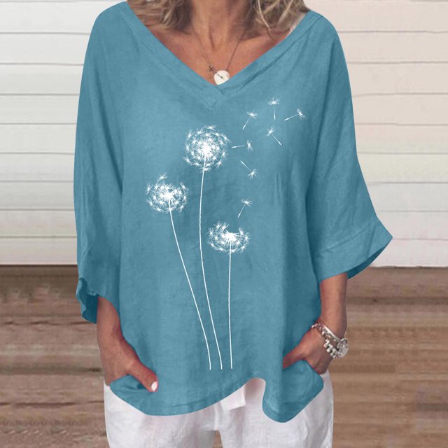 Hauts d'Entraînement pour Femmes Mode T-shirt Blouse Décontractée d'Été à Col en V à Manches Courtes Imprimée Grande Taille pour Femmes Manches 3/4 en Liquidation