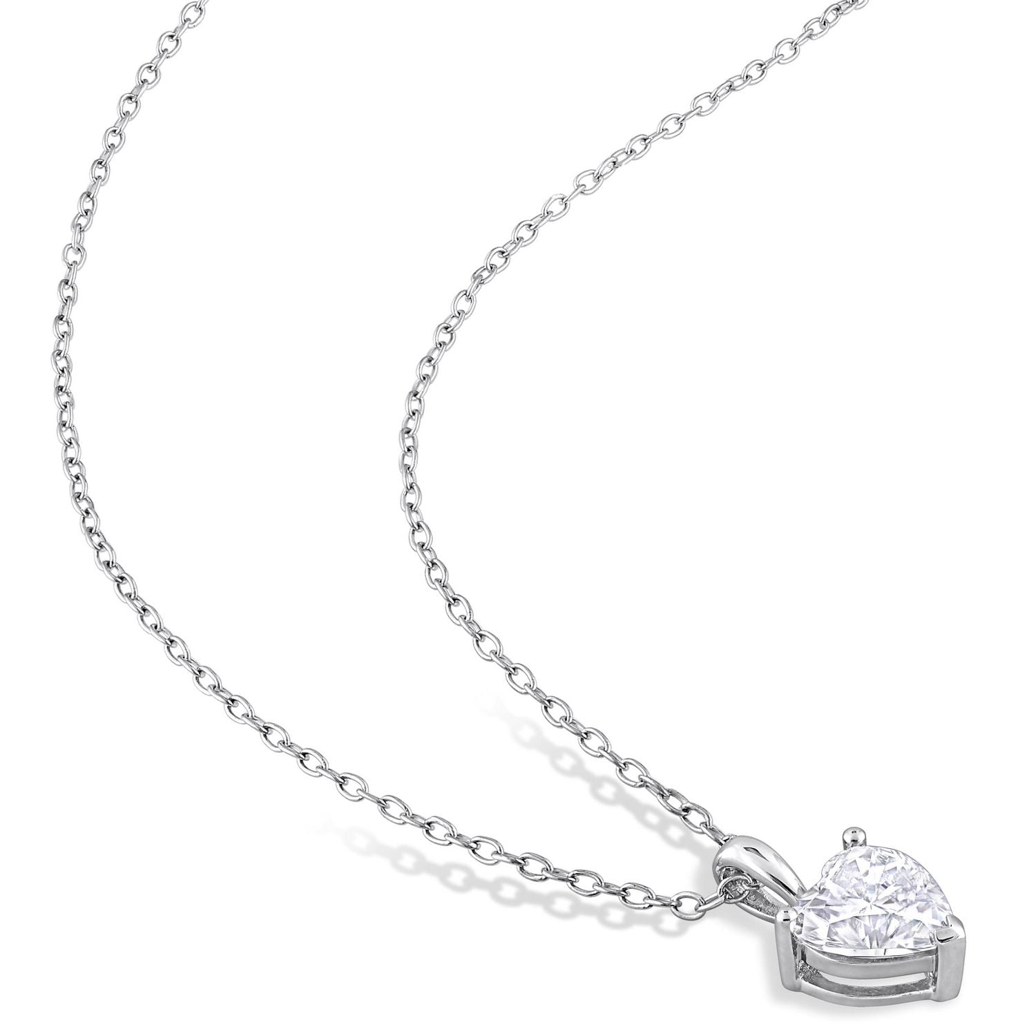 Miabella Ensemble 2 pièces de cœur boucles d'oreilles et collier solitaire en argent sterling avec moissanite 2 carats p.g.t.