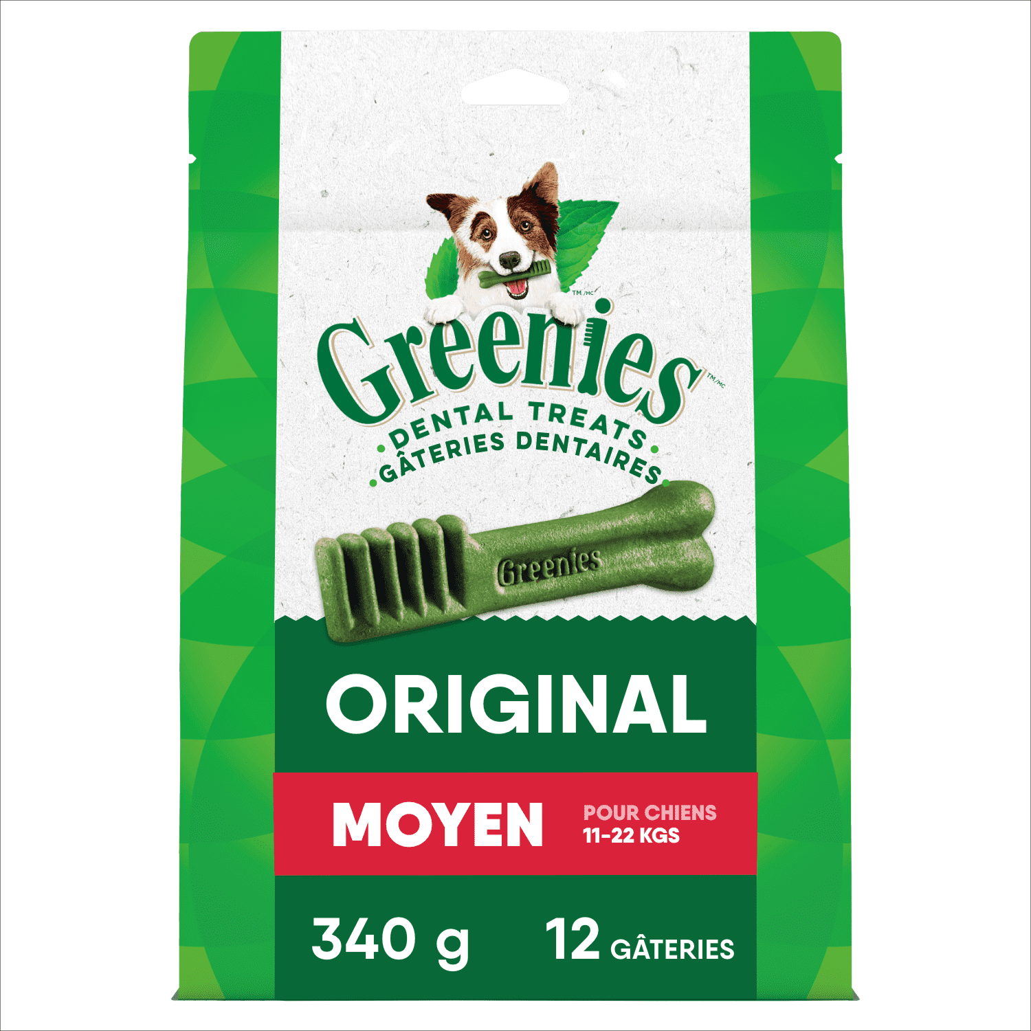 Gâteries dentaires naturelles pour chiens adultes GREENIES Original format MOYEN