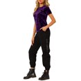 thumbnail image 3 of INSPIRE CHIC T-Shirt Décontracté en Velours Violet à Col Rond et Manches Courtes pour Femme, Taille TP, 3 of 8