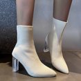 thumbnail image 4 of B91xZ Womens Platform Shoes Block Heel Ankle Boot Slip-On Pointed Toe Chunky Heel Booties Elastic Sides Boots,White 7.5, 4 of 5