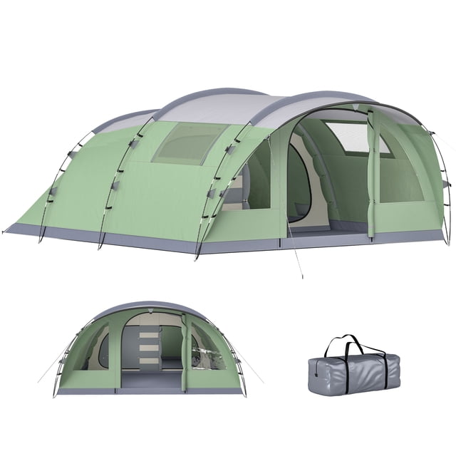 Outsunny Tente de Camping Multi-Pièces pour 5 Personnes, Grande Tente Familiale, Vert