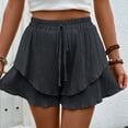 thumbnail image 2 of Yuyuzo Shorts for Women Drawstring High Waisted Double Layered Ruffle Shorts Wide Leg Casual Summer Beach Shorts, 2 of 7