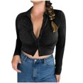 thumbnail image 1 of AherBiu Crop Tops for Women Trendy Long Sleeve Ruched Collared Button up Shirts Slim Tight Going out Tops, 1 of 7
