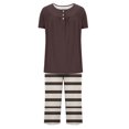 thumbnail image 4 of Timegard Ensembles de Pyjamas pour Femmes 2 Pcs Détente Col Rond Manches Courtes Haut Pantalon Capri à Rayures avec Poches Tenues, 4 of 7