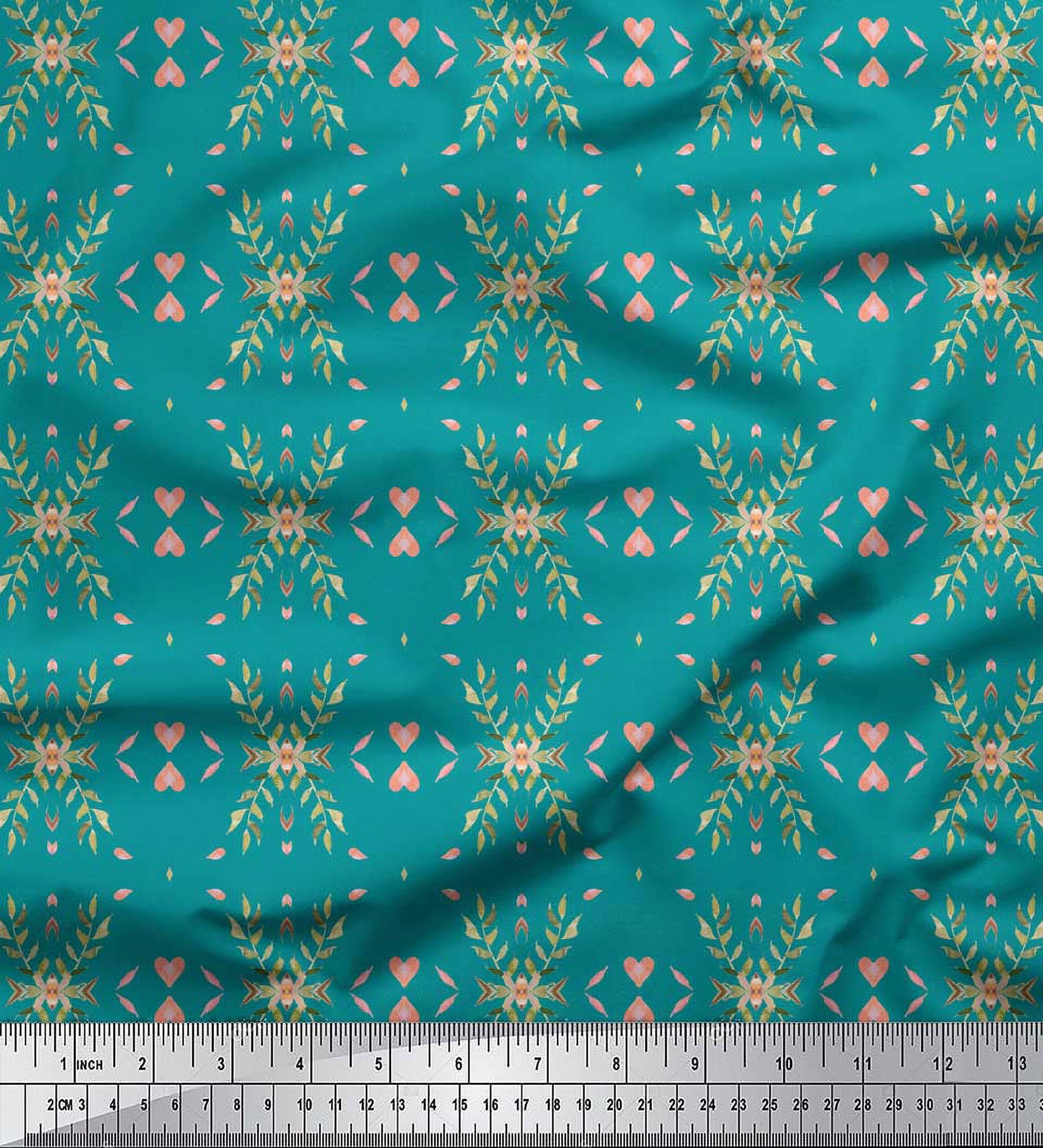 Soimoi Green polyester Crepe Fabric Heart Leaves Decor Fabric Printed Yard 52 Inch Wide