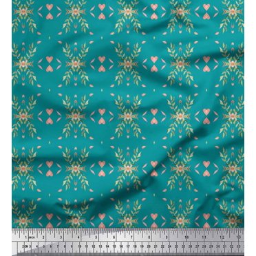 Soimoi Green Poly Georgette Fabric Heart Leaves Print Fabric by Yard 42 Inch Wide