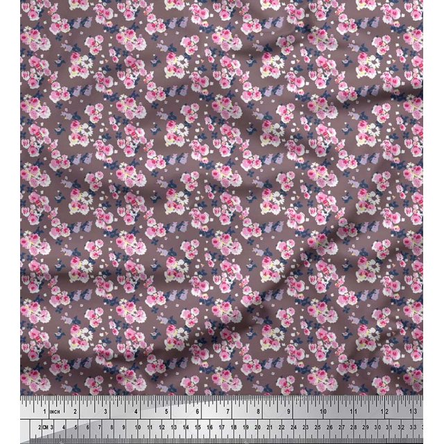 Soimoi Velvet Fabric Flower Artistic Printed Fabric 1 Yard 58 Inch Wide