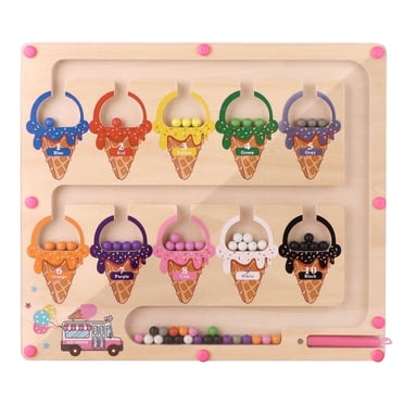 Magnetic Colour and Number Maze,Montessori Toy for 2-5 Years Old Girls,Wooden Magnet Balls Puzzles,Toddler Busy Board Game,Preschool Learning Activities