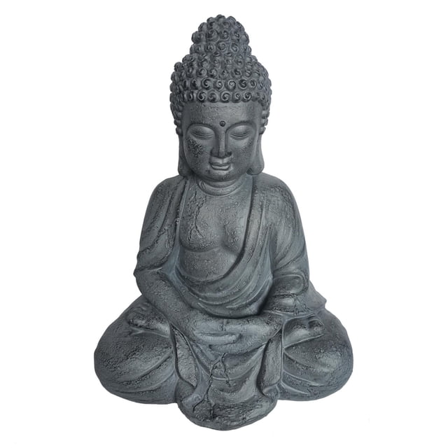 Angelo Décor Statue de 16 Pouces Buddha Assise en Méditation avec les Jambes Croisées et les Mains Reposant sur les Genoux, Fabriquée en Matériau Nucrétique Texturé Ressemblant au Béton, Convient à la Décoration de Jardin, de patio Ou d'Allée.