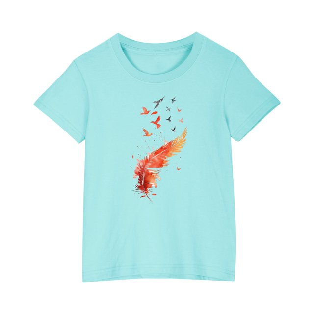 RXIRUCGD 2025 Vêtements d'Été pour Enfants T-shirt Imprimé Mode Mignon Col Rond Manches Courtes
