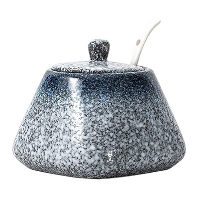 Sugar Bowl with Lid and Spoon, 430ml Ceramic Sugar Bowl, Japanese Salt Jar Container