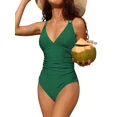 thumbnail image 1 of Charmo Women V Neck One Piece Swimsuits Tummy Control Runched Monokini Bathing Suits, 1 of 8
