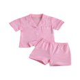 thumbnail image 1 of Ensembles de Pyjama pour Enfants Couleur Unie Manches Courtes Bouton Haut Short, 1 of 6