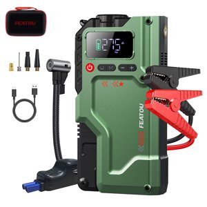 FEATOU Démarreur de saut de voiture avec Air Compresseur, 8000A Hauteur maximale 12V Démarreur de saut à la batterie (pour 8.5L Gaz ou 7.0L Moteur diesel),12V Boîte de saut automatique avec LED Lumière, USB Charger rapidement 3.0