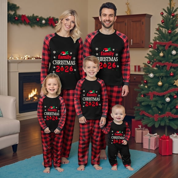 Yammkia Family Christmas Pajamas Matching Sets Baby Family Christmas Pajamas Matching Sets Xmas PJs Matching Set Holiday Family Sleepwear Set Long Sleeves and Pants (Red,24-30 Months)