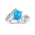 thumbnail image 1 of RYLOS Rings for Women Sterling Silver Greek Key Designer Ring 9X7MM Gemstone & Diamond Ring December Turquoise Jewelry Size 8, 1 of 7