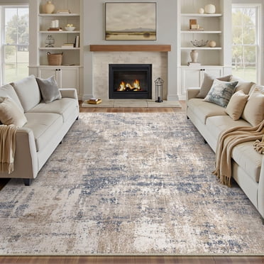 BERTHMEER 8'x10' Abstract Area Rugs for Living Room Bedroom Dining Room Office Farmhouse Distressed Machine Washable Non-slip, Blue
