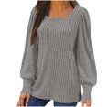 thumbnail image 1 of Meichang Cyber and Monday Deals, Puff Long Sleeve Shirts for Women Plus Size Square Neck Ribbed Knit Tops Solid Loose Fit Side Slit Hem Blouses Spring Trendy Women Tunic Tops, 1 of 4