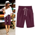 thumbnail image 2 of Birdeem Womens Summer Solid Five Points Large Size Cotton Linen Pants Casual Pants, 2 of 7