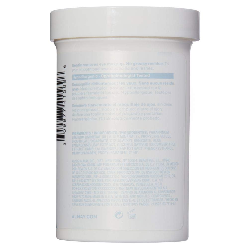 Almay Tampons Démaquillants pour les Yeux Biodégradables Longue Tenue & Hydrofuges, Lingettes Maquillage Hydrofuge