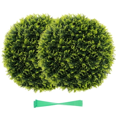 Costway 2 PCS 20" Artificial Cedar Topiary Balls Sun-protective Round Greenery Bushes