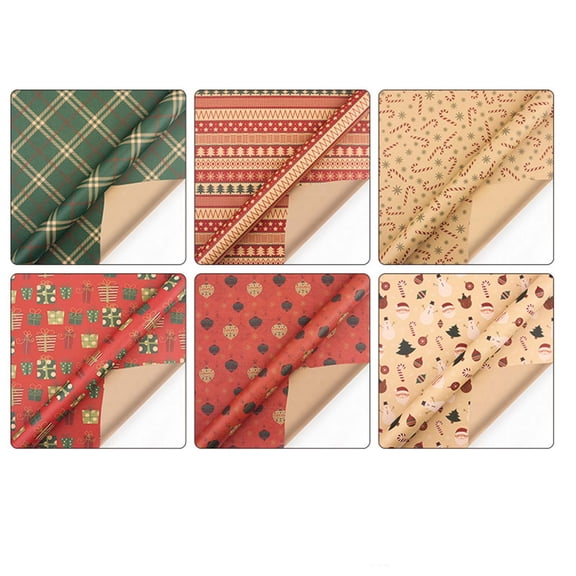 Under 10 Dollar! Christmas Clearance Sale! Christmas Decorations Indoor Home Decor, Christmas Wrapping Paper 6 Vintage Kraft Designs Holiday Gift Wrap Sheets For Xmas Gift Packaging Party Decor
