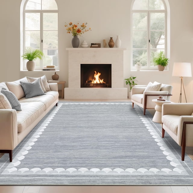 8x10 Washable Area Rug for Living Room – Large Non Slip Rug with Rubber Backing, Soft Neutral Low Pile Carpet for Bedroom, Dining Room & Farmhouse