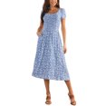 thumbnail image 2 of INSPIRE CHIC Robe Décontractée à Fleurs pour Femme avec Poches Col Ras du Cou Manches Courtes Boho Fluide Midi Robes S Bleu, 2 of 6