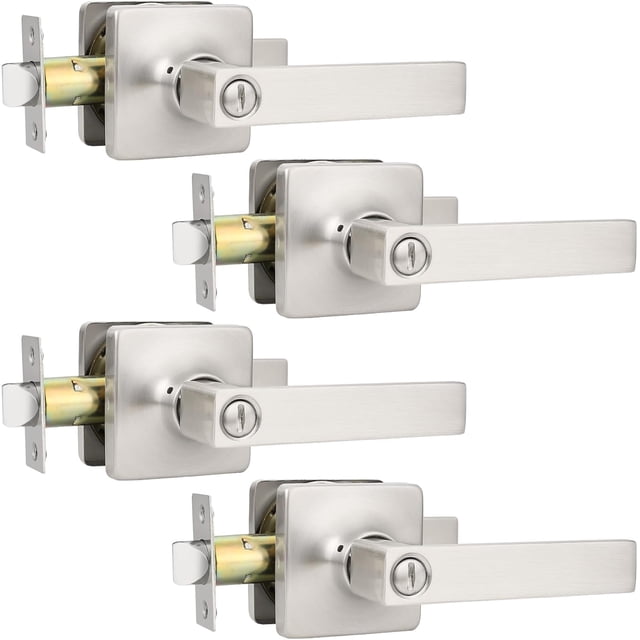 Brushed Nickel Door Handles Nickel Door Lever Privacy Use Door Lock Set Interior Bathroom/Bedroom Door Handle Satin Nickel Reversible for Left Right Sided Doors