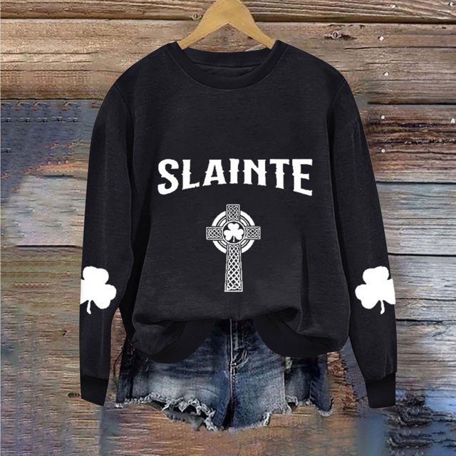 T-shirt de la Saint-Patrick pour Femmes Col Rond Imprimé Saint-Patrick Manches Longues Chandails en Molleton T-Shirt de la Saint-Patrick